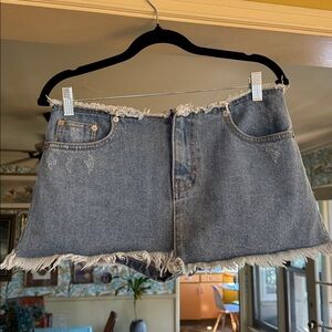 Gateless Frayed Denim Micro Mini Skirt Skort size S